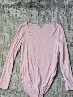 Old Navy Ribbed Square-Neck Long Sleeve Bodysuit Pink Spring Casual